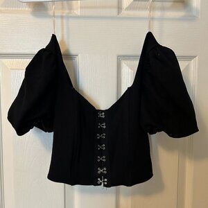Black Windsor Crop Corset Top Small Women Puff Sleeve